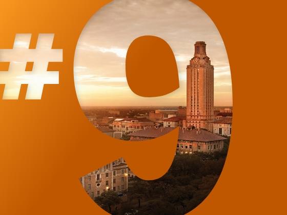 #9 Best Public University in the U.S., #9 is masking image of UT campus