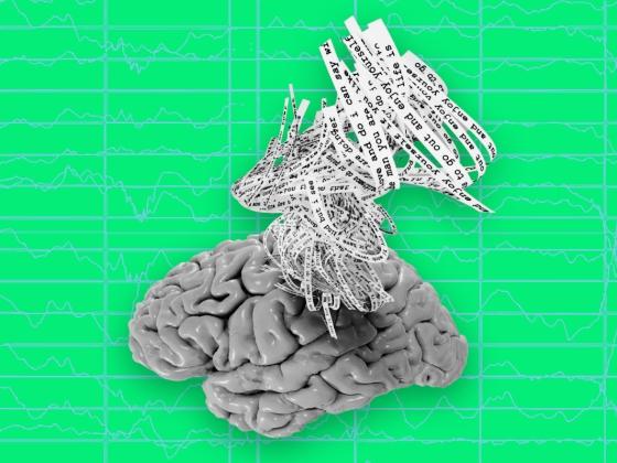 Strings of words flow out of a brain