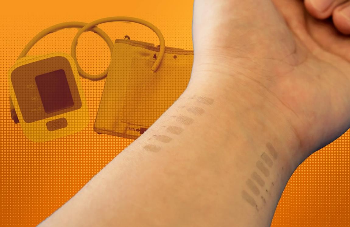 continuous monitoring of the e-tattoo allows for blood pressure measurements