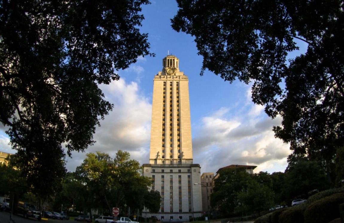 The UT Tower through the trees