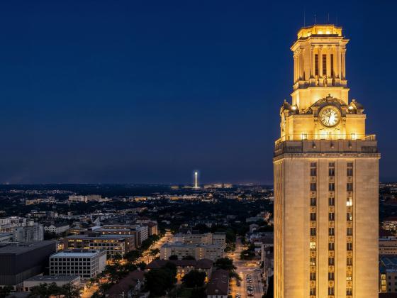 A rendering of the new tower at the UT Dell Campus for Advanced Research with the UT Austin Tower in the foreground.