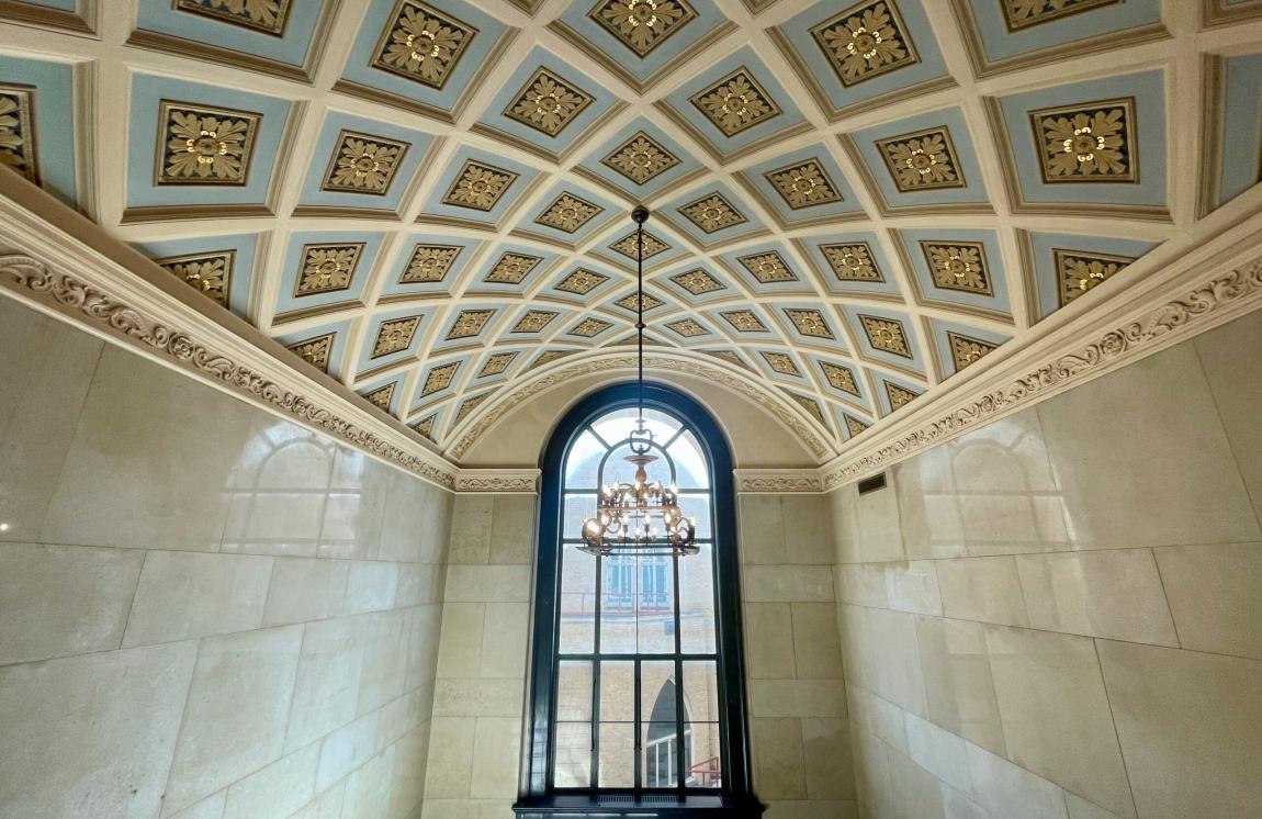 Ornate ceiling with chandelier