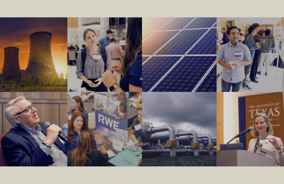 A collage of eight images of people and energy sources.