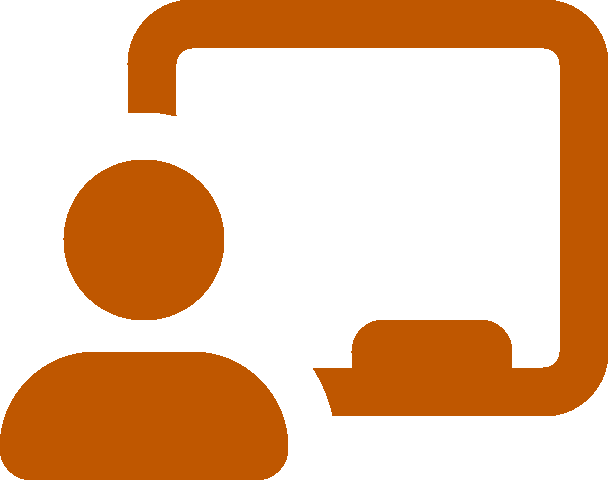 burnt orange user in front of chalkboard icon