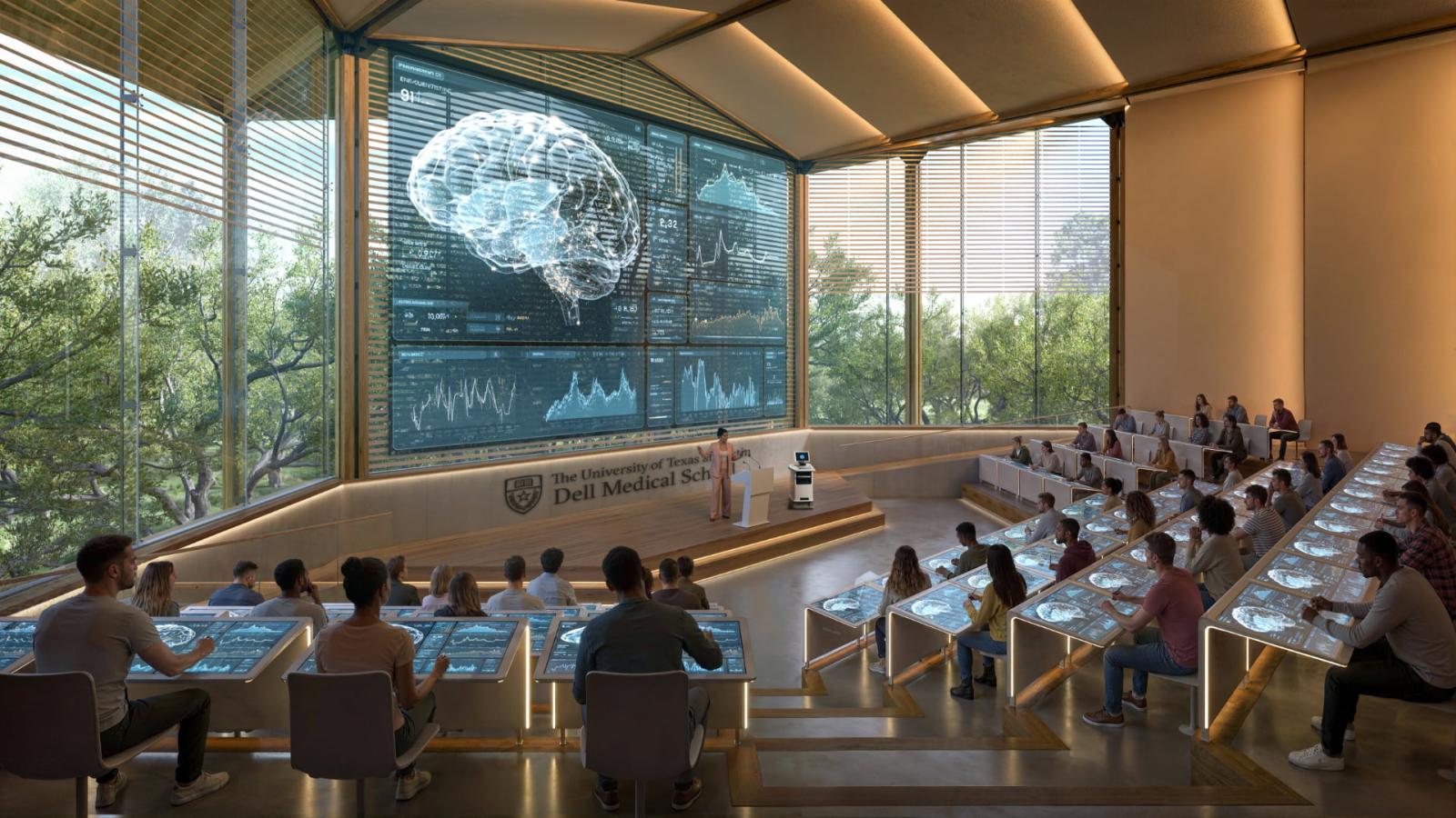 Conceptual rendering of a classroom setting in the UT Dell Medical Center.