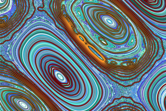 A visualization of predicted particle motions within a magnetic confinement fusion reactor, specifically illustrating magnetic field lines that confine plasma.