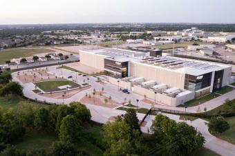 An aerial photo of the Horizon building at The University of Texas at Austin's Texas Advanced Computing Center.