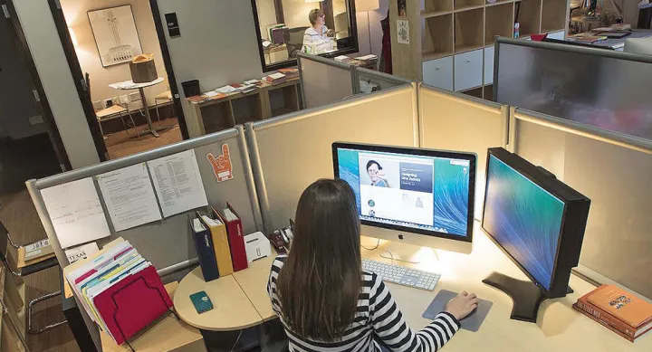 Staff working on their computer in a cubical