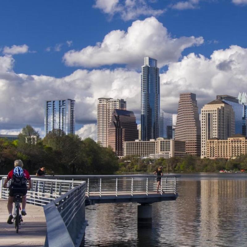 View of downtown austin skyline from south of Lady Bird Lake
