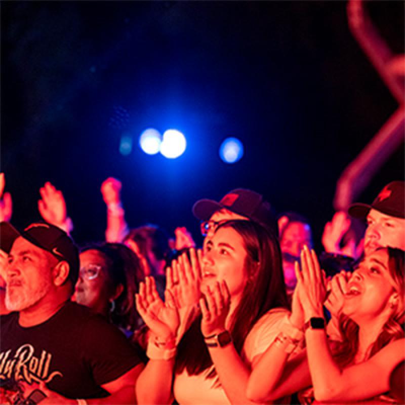 Fans cheering at a concert on the UT campus